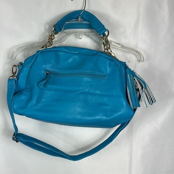 Galian Bright Blue Shoulder Bag with Gold Tone Trim and Tassels - Picture 7 of 8